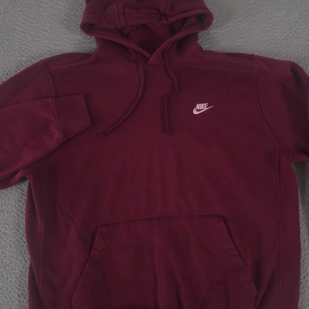 Nike Hoodie Mens Large Burgundy Sportswear Club Fleece Pullover Embroidered Logo